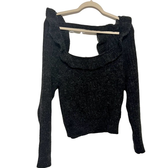 Topshop Grey Ruffle Cable Knit Sweater with Back Cut out. New Size 8-10 - Picture 1 of 8
